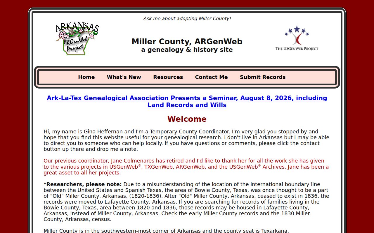 Texarkana people directories Miller County ARGenWeb screenshot