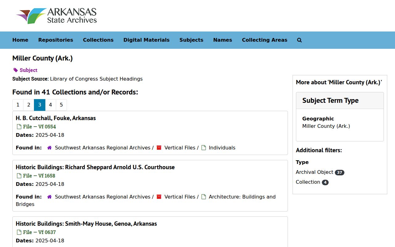 Texarkana people directories Arkansas State Archives finding aids screenshot