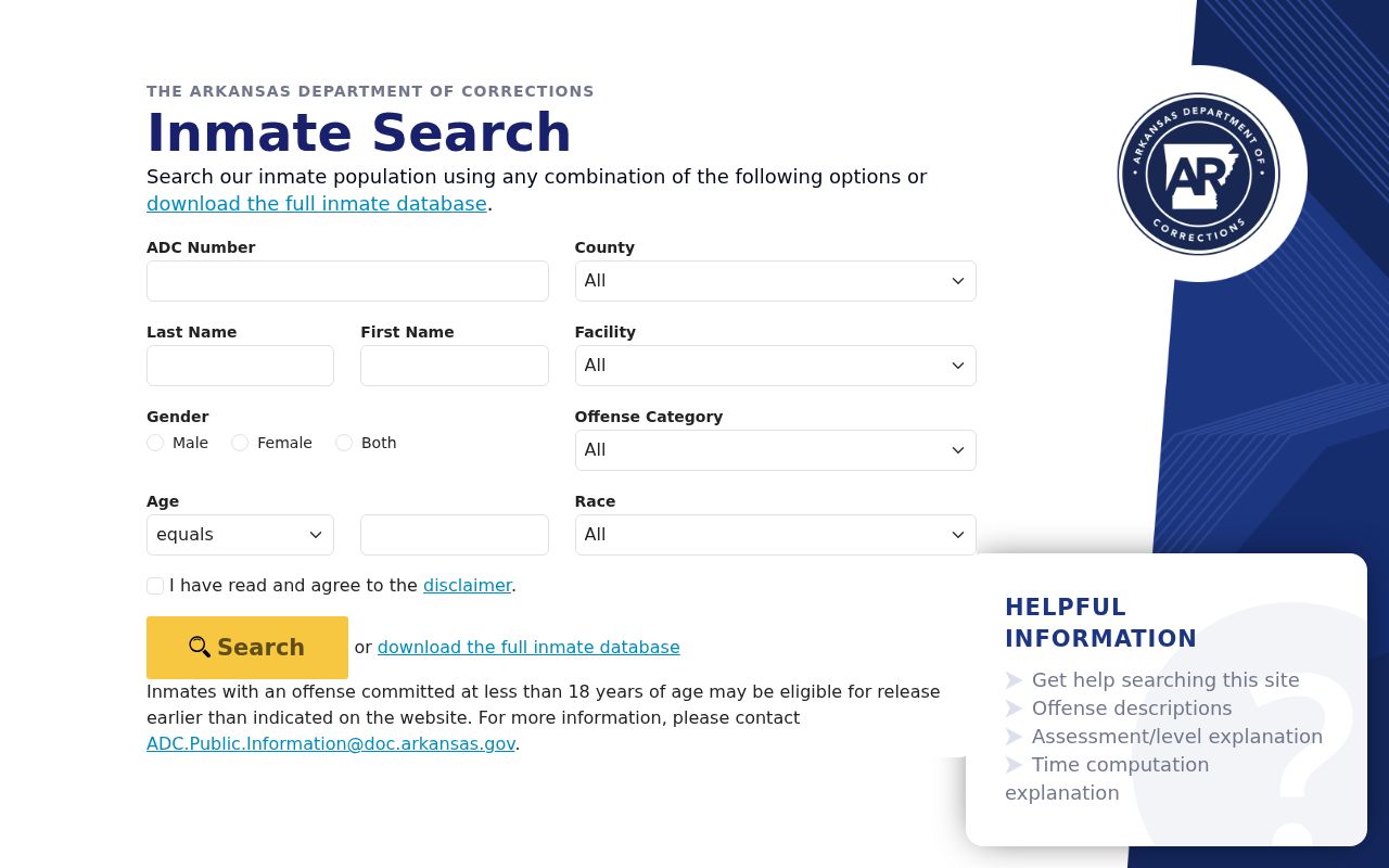 Texarkana public records Arkansas inmate search