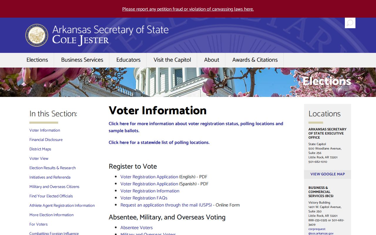 Texarkana voter registration records Arkansas SOS voter information screenshot