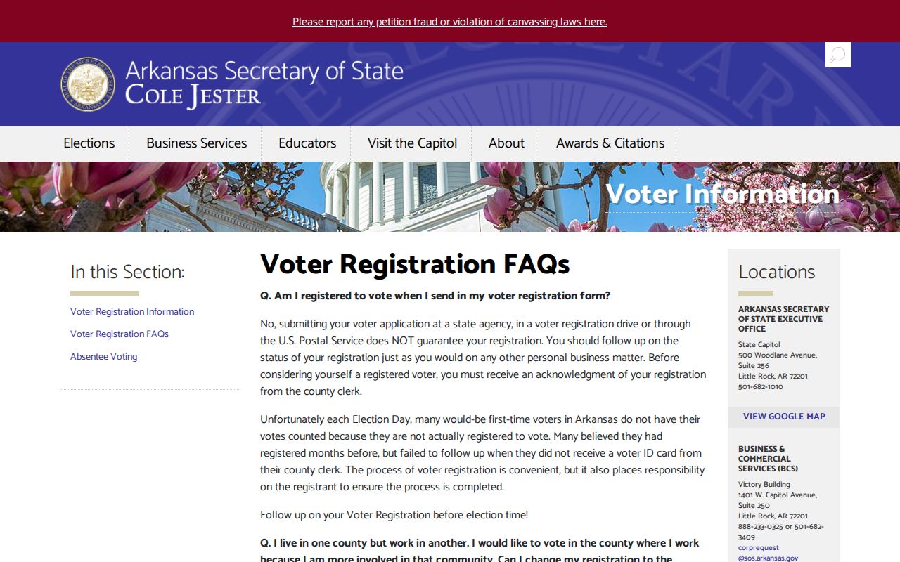 Texarkana voter registration records Arkansas registration questions screenshot